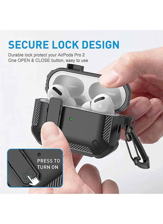 VINSOC - Airpods Pro 2 Case Cover 2022, Airpods Pro 2 Protective Case with Lock, Military Hard Shell Rugged Shockproof Cover with Keychain Compatible with Apple Airpods Pro 2 2022 Black - Image 1