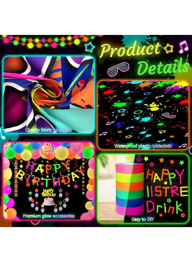 Fayoo Neon Birthday Party Decoration Glow In The Dark Party Supplies Happy Birthday Backdrop Banner Neon Fluorescent Balloons Garland Arch Star Hanging Swirl Black Light Reactive Glow Tape Neon Streamer - Image 3