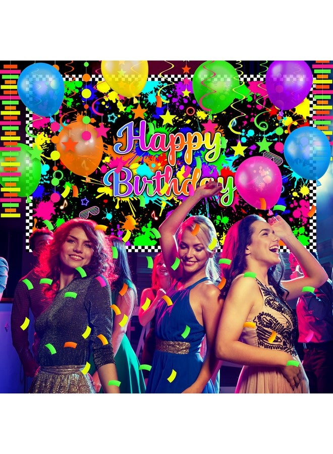 Fayoo Neon Birthday Party Decoration Glow In The Dark Party Supplies Happy Birthday Backdrop Banner Neon Fluorescent Balloons Garland Arch Star Hanging Swirl Black Light Reactive Glow Tape Neon Streamer - Image 5