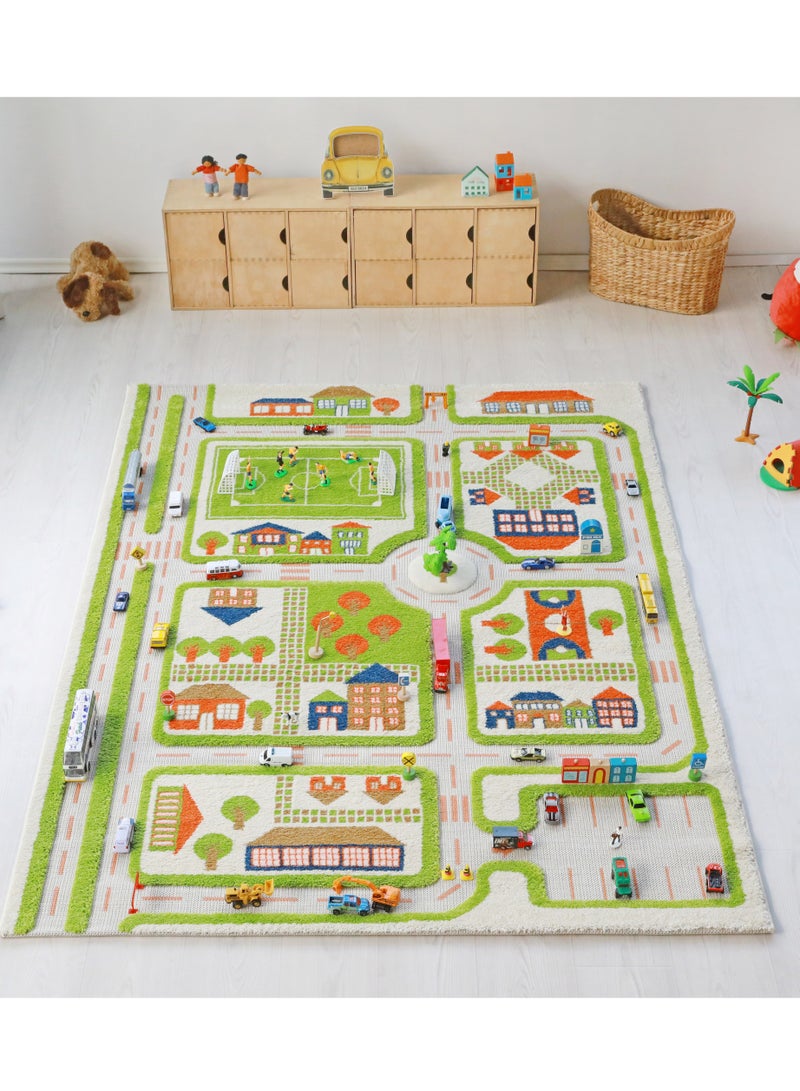 IVI 3D Play Carpet Traffic Design - Large | Green | Activity Playmat for Kids & Children | Bedroom, Living Room, Nursery Rug | Polypropylene | Foldable | 180 cm x 134 cm - Image 1