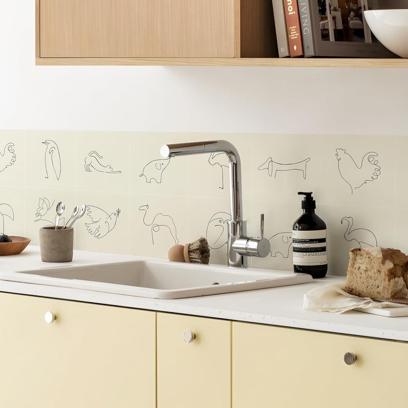 Alwayspon Self Adhesive Vinyl Wall Tile Stickers, 10 Pieces 20cm/8inch Peel and Stick Tiles Transfer Vinyl Flooring Waterproof Splash Guard for Kitchen Bathroom, Beige - Image 3