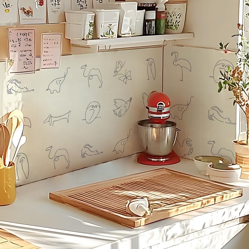Alwayspon Self Adhesive Vinyl Wall Tile Stickers, 10 Pieces 20cm/8inch Peel and Stick Tiles Transfer Vinyl Flooring Waterproof Splash Guard for Kitchen Bathroom, Beige - Image 1