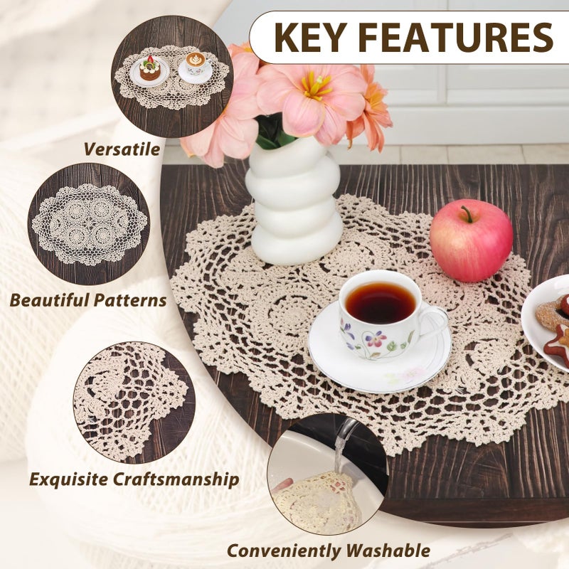kilofly Crochet Cotton Lace Placemats Doilies 4pc, Oval, Beige, 11.8 x 17.7 inch - Image 4