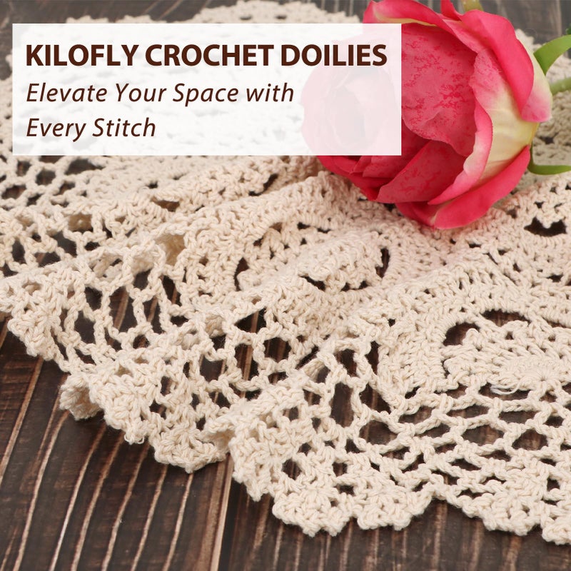 kilofly Crochet Cotton Lace Placemats Doilies 4pc, Oval, Beige, 11.8 x 17.7 inch - Image 5