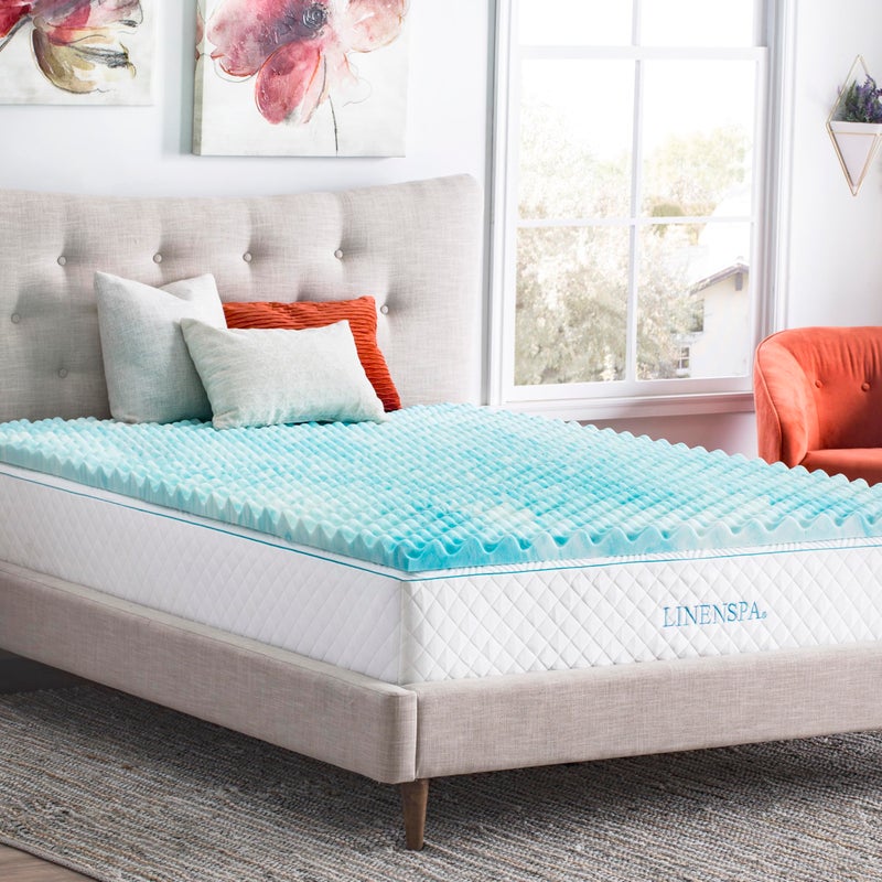 LINENSPA Linenspa 2 Inch Convoluted Gel Swirl Memory Foam Mattress Topper  Promotes Airflow  Relieves Pressure Points  Queen 