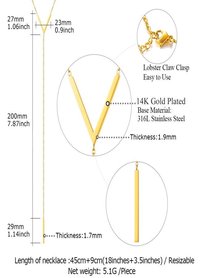 FOCALOOK Bar Pendant Y Gold Necklace Hypoallergenic Stainless Steel 14K Gold Plated Minimalist Dangle Extra Long Pendant Lariat Necklaces for Women - Image 5
