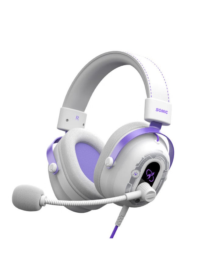 Somic G936 Pro+ Mobile Gaming Headset Over-ear Type-c Earphones For Mobile Games Valorant Peaceful Sound Triangular Fps Positional Audio White Purple