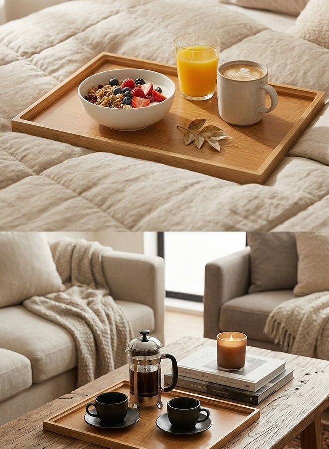 بالمعنى صينية إفطار خيزران فاخرة من [Brand Name] - صينية تقديم مستطيلة بمقابض للسرير، القهوة، والوجبات الخفيفة (41 × 29 سم) - Image 2