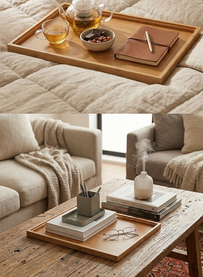 بالمعنى صينية إفطار خيزران فاخرة من [Brand Name] - صينية تقديم مستطيلة بمقابض للسرير، القهوة، والوجبات الخفيفة (41 × 29 سم) - Image 3