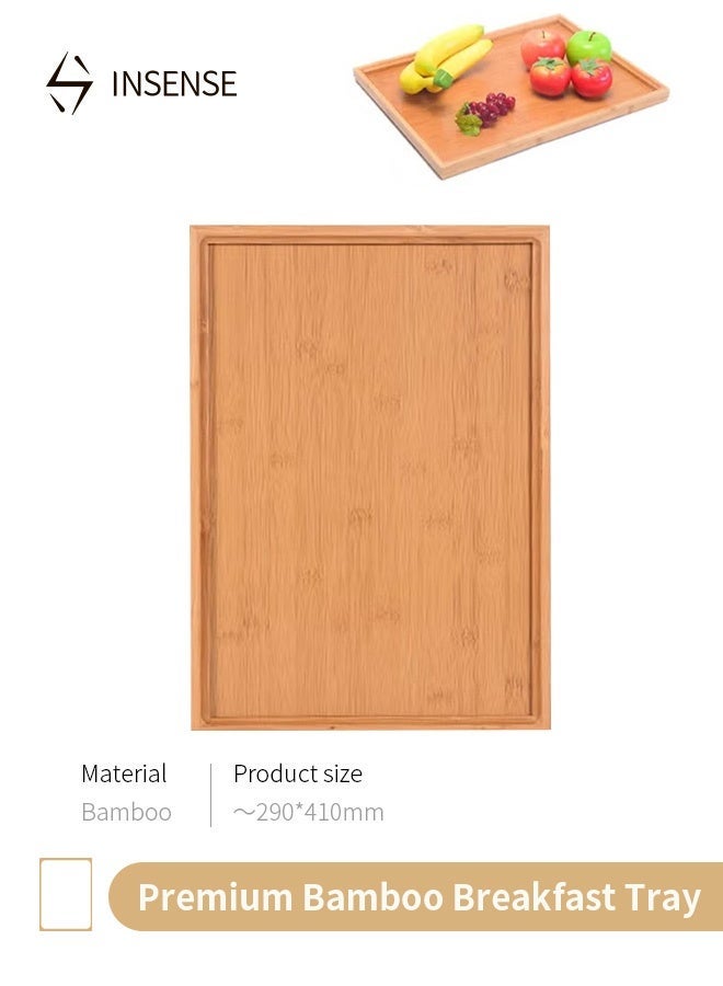 بالمعنى صينية إفطار خيزران فاخرة من [Brand Name] - صينية تقديم مستطيلة بمقابض للسرير، القهوة، والوجبات الخفيفة (41 × 29 سم) - Image 1