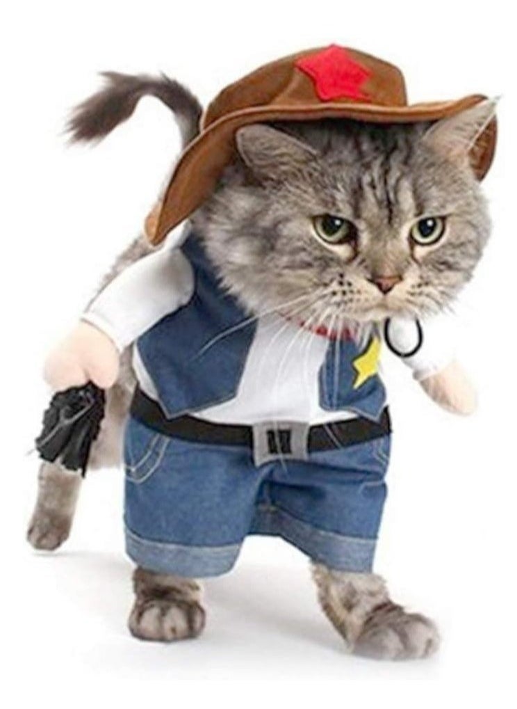 Geustos - Pet Costume Dog Cat Costumes Clothes Cosplay Funny Apperal Outfit Clothing for Kitten and Puppy Cowboy S - Image 1