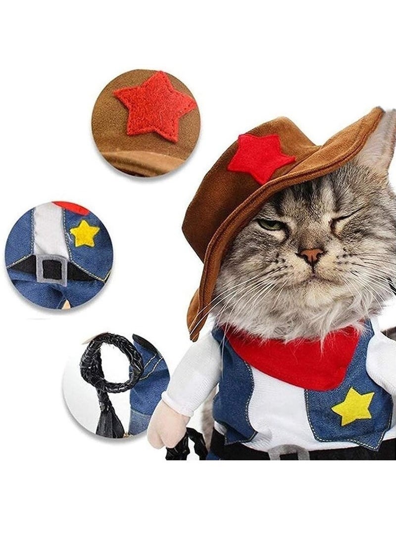 Geustos - Pet Costume Dog Cat Costumes Clothes Cosplay Funny Apperal Outfit Clothing for Kitten and Puppy Cowboy S - Image 1