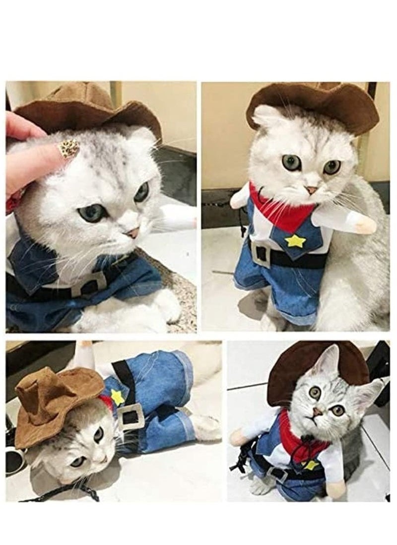Geustos - Pet Costume Dog Cat Costumes Clothes Cosplay Funny Apperal Outfit Clothing for Kitten and Puppy Cowboy S - Image 1