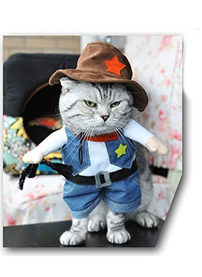 Geustos - Pet Costume Dog Cat Costumes Clothes Cosplay Funny Apperal Outfit Clothing for Kitten and Puppy Cowboy S - Image 1