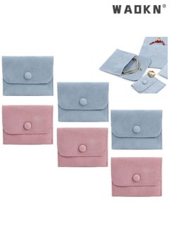 Elegant Silk Jewelry Storage Pouch with Snap Button Gift Bags, Small Jewelry Box for Bracelets, Necklaces, Earrings, Rings, Pendants, Brooches, Watches, and Other Small Items 6 Pcs (Pink+Blue)