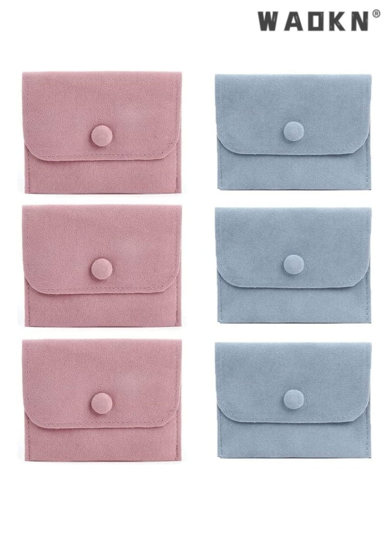 WAOKN - Elegant Silk Jewelry Storage Pouch with Snap Button Gift Bags, Small Jewelry Box for Bracelets, Necklaces, Earrings, Rings, Pendants, Brooches, Watches, and Other Small Items 6 Pcs (Pink+Blue) - Image 1
