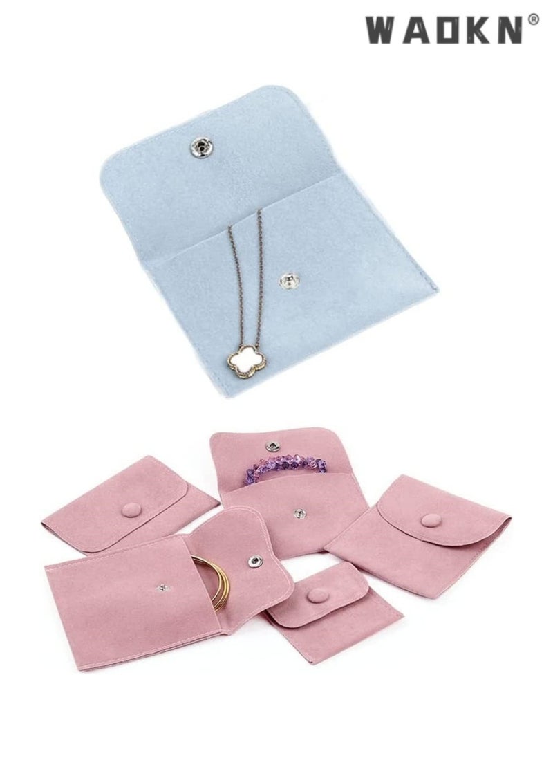 WAOKN - Elegant Silk Jewelry Storage Pouch with Snap Button Gift Bags, Small Jewelry Box for Bracelets, Necklaces, Earrings, Rings, Pendants, Brooches, Watches, and Other Small Items 6 Pcs (Pink+Blue) - Image 1