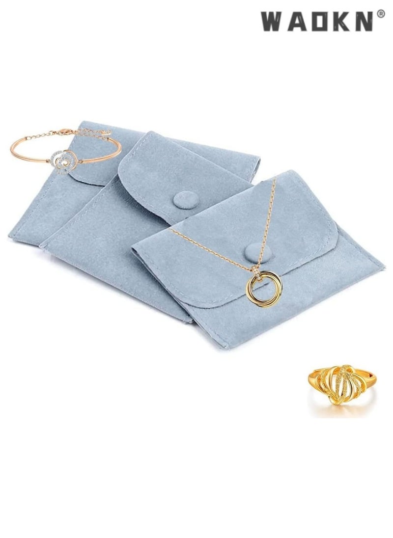 WAOKN - Elegant Silk Jewelry Storage Pouch with Snap Button Gift Bags, Small Jewelry Box for Bracelets, Necklaces, Earrings, Rings, Pendants, Brooches, Watches, and Other Small Items 6 Pcs (Pink+Blue) - Image 1