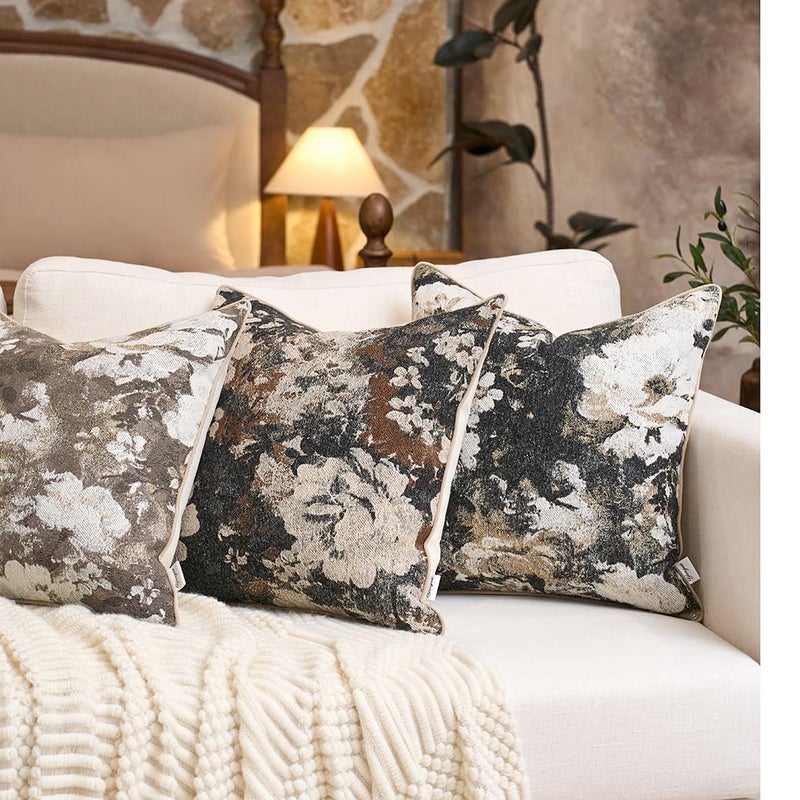 Yangest Neutral Flower Pillow Cover 18 x18 Inches, Nature Chenille Square Throw Pillow Cover Soft Luxury Accent Couch Pillow Cover for Living Room Bedroom, Coffee Brown - Image 5