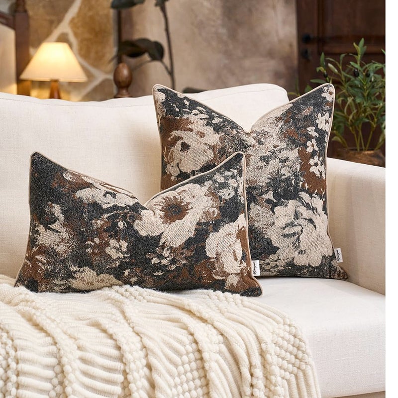 Yangest Neutral Flower Pillow Cover 18 x18 Inches, Nature Chenille Square Throw Pillow Cover Soft Luxury Accent Couch Pillow Cover for Living Room Bedroom, Coffee Brown - Image 4