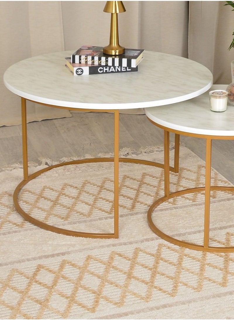 alimforyou - A set of two nesting tables comes in a circular shape and a wooden top with a wonderful design that makes it an ideal choice for you. Size: 80*50*80 cm - Image 1