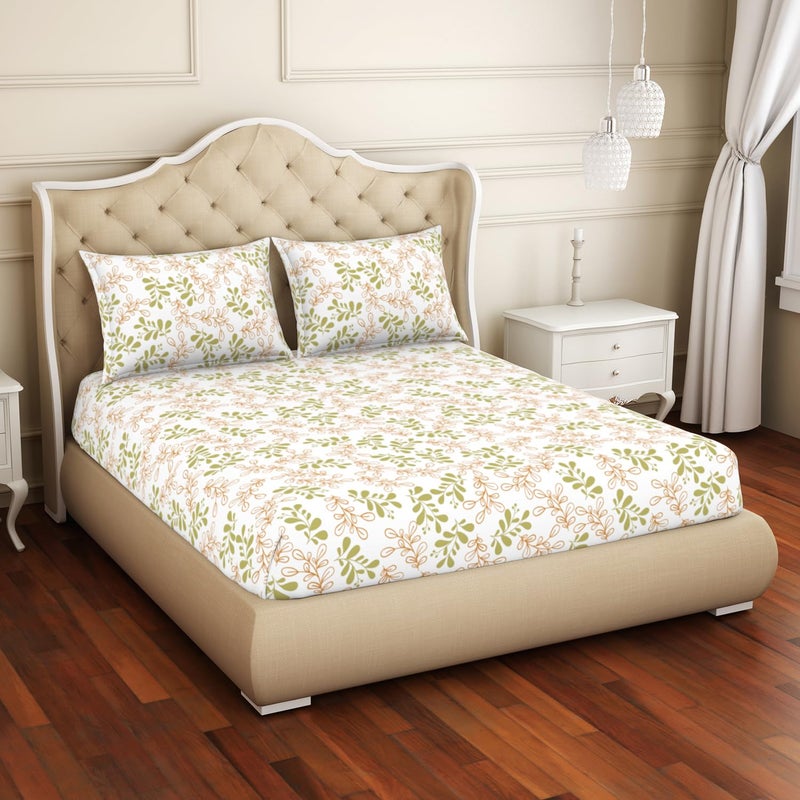 Welspun Cotton Rich Large Bedsheet (274 Cm X 274 Cm / 43 Cm X 68 Cm) | 150 Tc Twill Floral Bedsheet & Pillow Covers Set (Mango/Olive)- 2-in-1 - Image 3