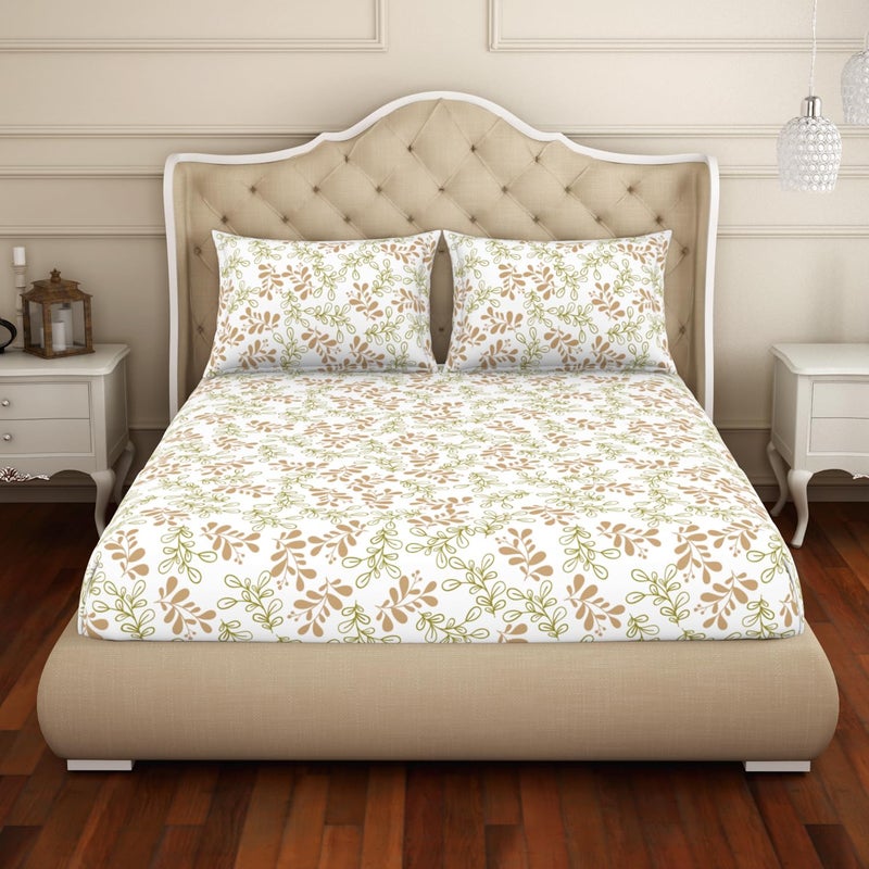 Welspun Cotton Rich Large Bedsheet (274 Cm X 274 Cm / 43 Cm X 68 Cm) | 150 Tc Twill Floral Bedsheet & Pillow Covers Set (Mango/Olive)- 2-in-1 - Image 4