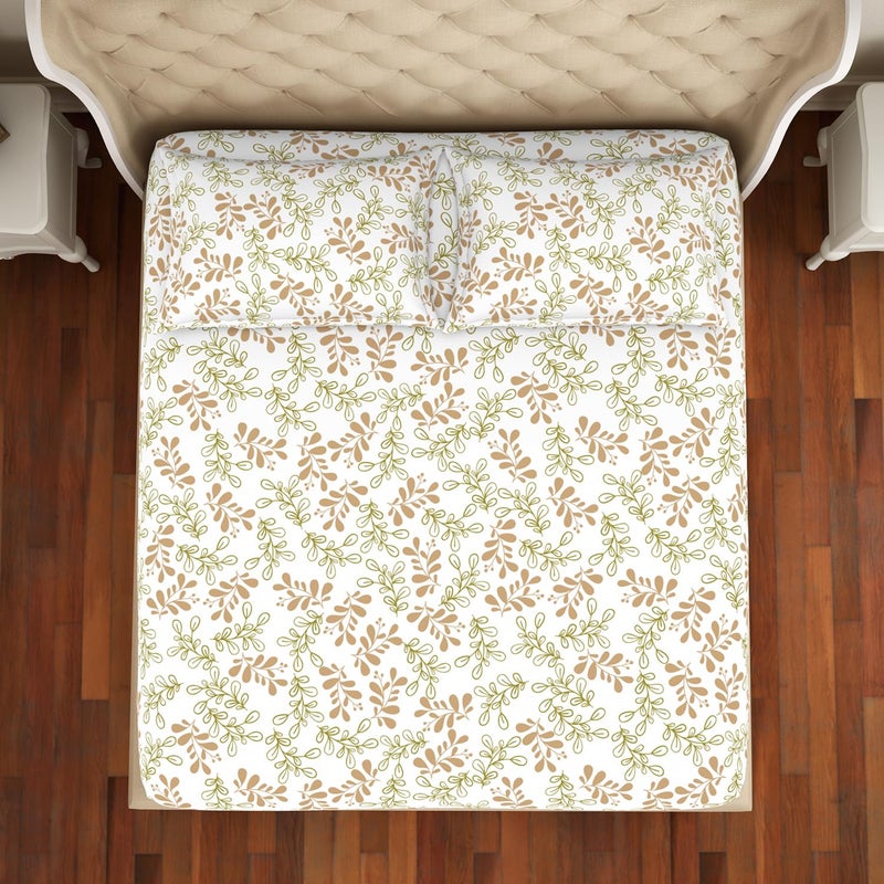 Welspun Cotton Rich Large Bedsheet (274 Cm X 274 Cm / 43 Cm X 68 Cm) | 150 Tc Twill Floral Bedsheet & Pillow Covers Set (Mango/Olive)- 2-in-1 - Image 5