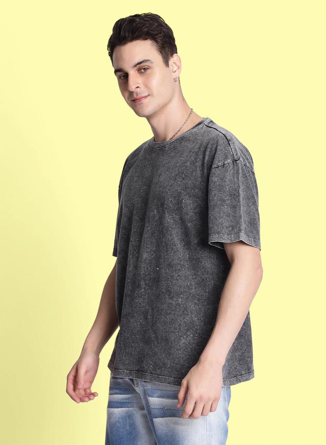 Take Two Men Grey Relaxed Fit Acid Wash T-Shirt By Bene Kleed - Image 3