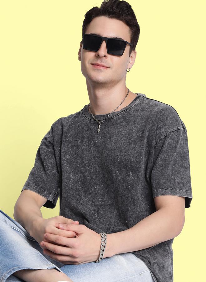 Take Two Men Grey Relaxed Fit Acid Wash T-Shirt By Bene Kleed - Image 1