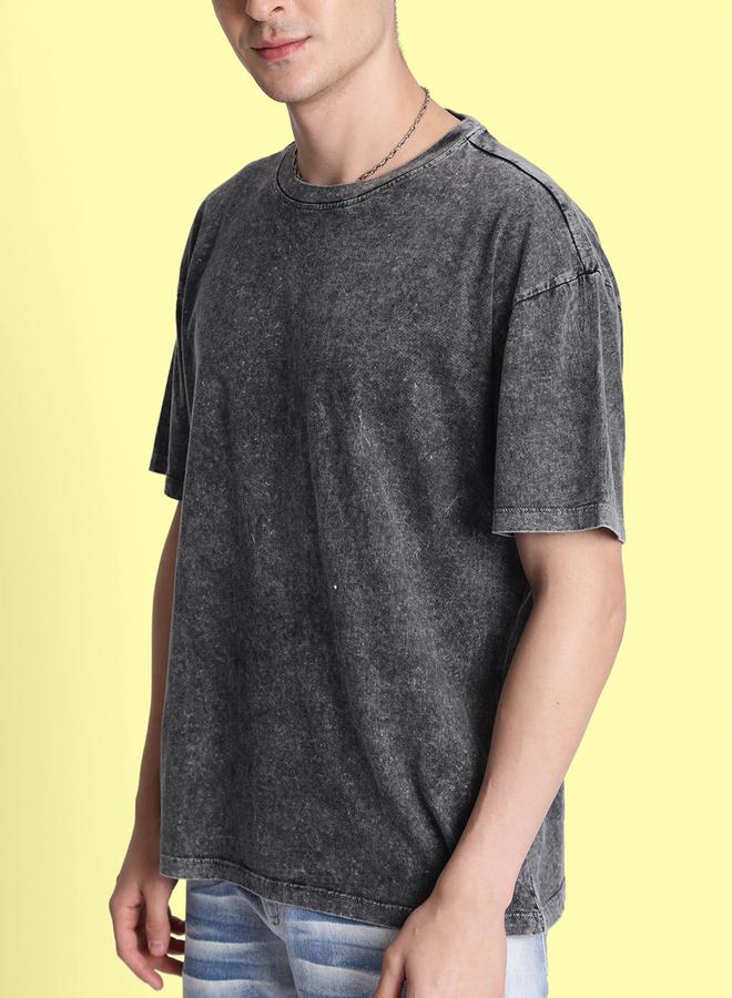 Take Two Men Grey Relaxed Fit Acid Wash T-Shirt By Bene Kleed - Image 4