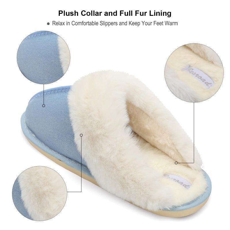Besroad Lightweight House Fuzzy Plush Slides Slippers for Women Fur Home Slippers Shoes Light Blue 8-9 - Image 3