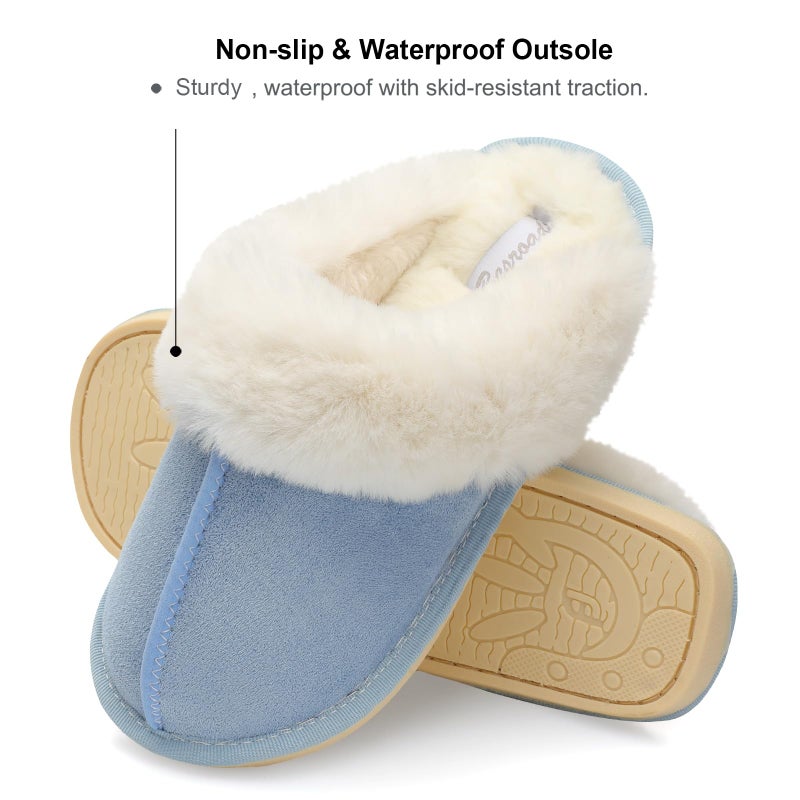 Besroad Lightweight House Fuzzy Plush Slides Slippers for Women Fur Home Slippers Shoes Light Blue 8-9 - Image 5