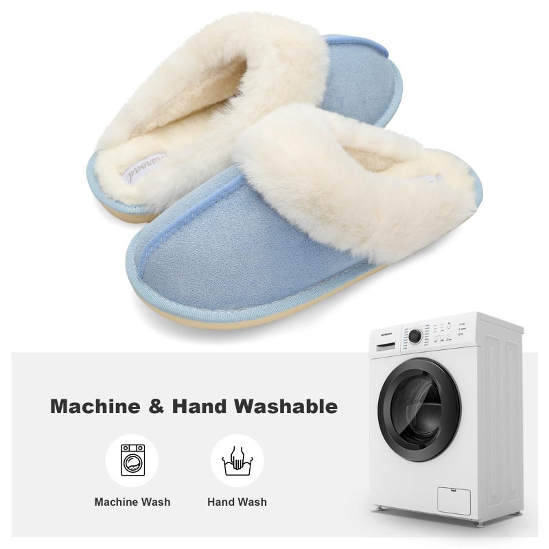 Besroad Lightweight House Fuzzy Plush Slides Slippers for Women Fur Home Slippers Shoes Light Blue 8-9 - Image 4