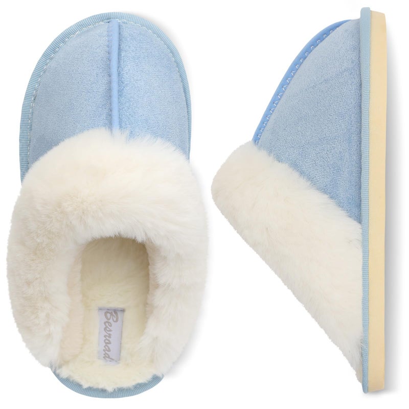 Besroad Lightweight House Fuzzy Plush Slides Slippers for Women Fur Home Slippers Shoes Light Blue 8-9 - Image 1