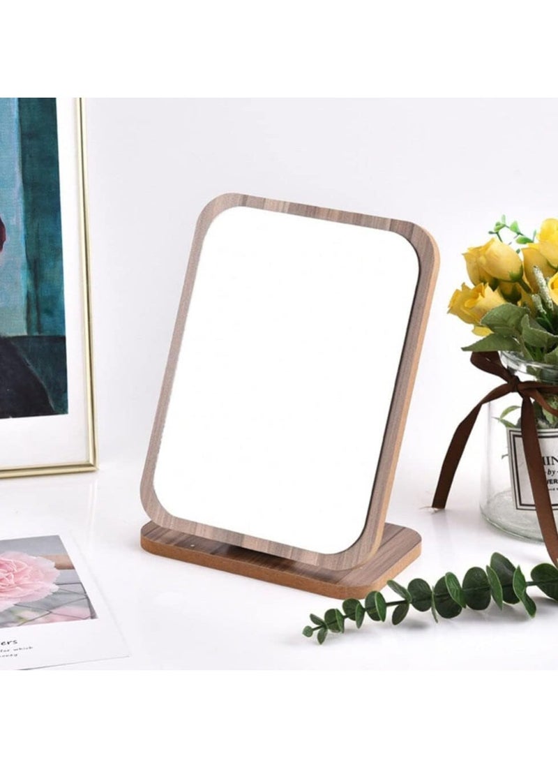 SYOSI Vanity Makeup Mirror with Natural Bamboo Stand, Fold Down Desk Makeup Mirror with Stand Wooden Desktop Mirror Folding Table Desk Countertop Mirror  - Image 1