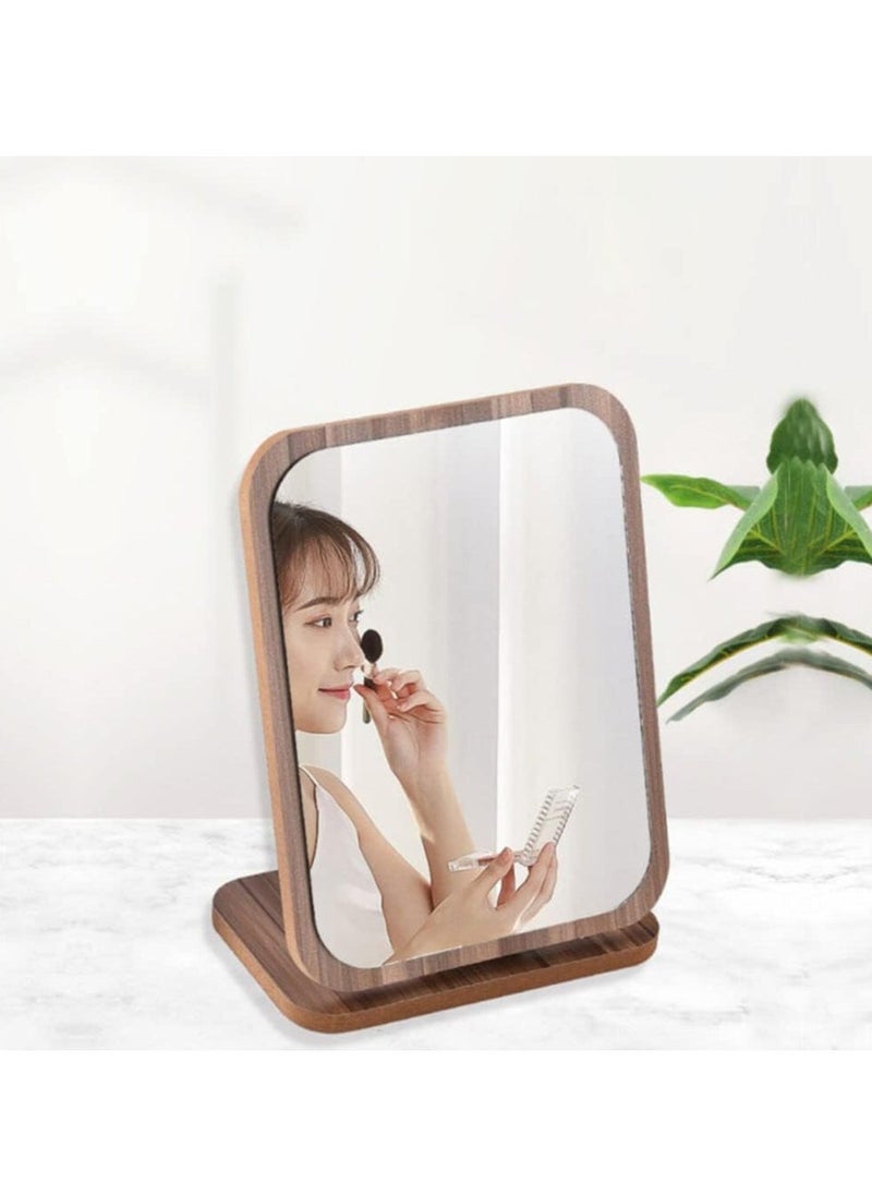 SYOSI Vanity Makeup Mirror with Natural Bamboo Stand, Fold Down Desk Makeup Mirror with Stand Wooden Desktop Mirror Folding Table Desk Countertop Mirror  - Image 2