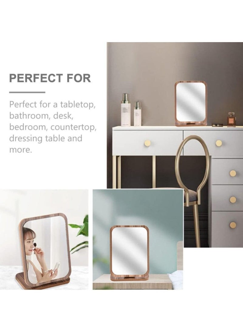 SYOSI Vanity Makeup Mirror with Natural Bamboo Stand, Fold Down Desk Makeup Mirror with Stand Wooden Desktop Mirror Folding Table Desk Countertop Mirror  - Image 5