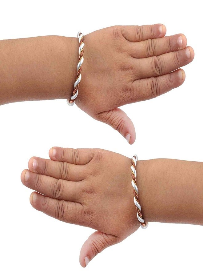 DULCI® Dual Tone Copper Silver Free Size Health Banifical Baby Boy Baby Girl Kada Bracelet Bangles Nazariya for Unisex Baby-Set of 2 (0-2yrs) - Image 3