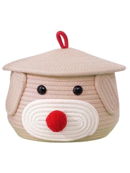 BUNAII Jute Cotton Cute Bear Hand Woven Fruit basket, storage basket, Oraganizer Box For jewellery, toys, cosmetics and for multipurpose uses with cap (BEIGE) Pack of 1 (11 x 11 x 7) Inches  - Image 2