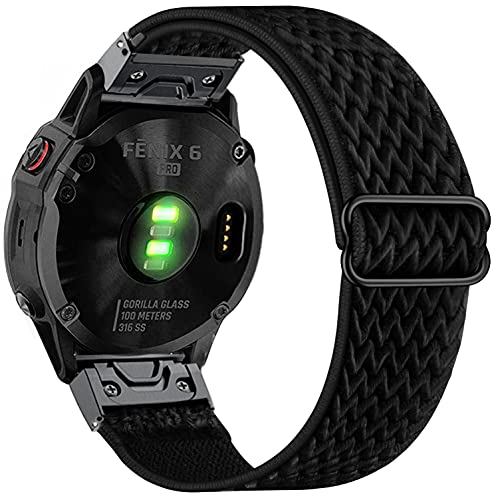 Abanen Elastic Nylon Watch Bands for Garmin epix Pro 47mm/ Fenix 7/6/5, 22mm Quick Easy Fit Soft Stretchy Wrist Strap for Approach S62/S60/S70 47mm, Quatix 6/5 (Black) - Image 1