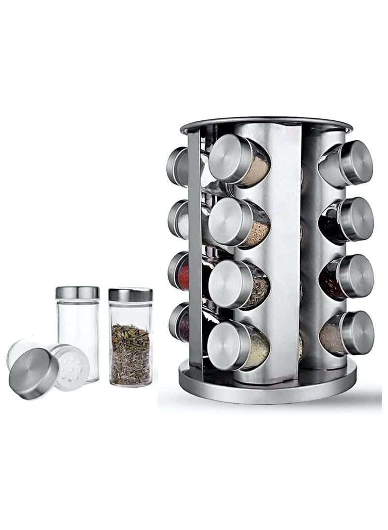 MARK STORE Spice Rack Carousel Rotating with 16 Glass Jars Stainless Steel, Countertop Seasoning Organizer, for Kitchen, Including Carousel Spinner Jars Holder Stand  - Image 1
