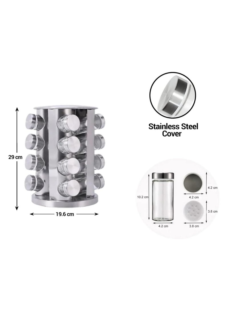 MARK STORE Spice Rack Carousel Rotating with 16 Glass Jars Stainless Steel, Countertop Seasoning Organizer, for Kitchen, Including Carousel Spinner Jars Holder Stand  - Image 2