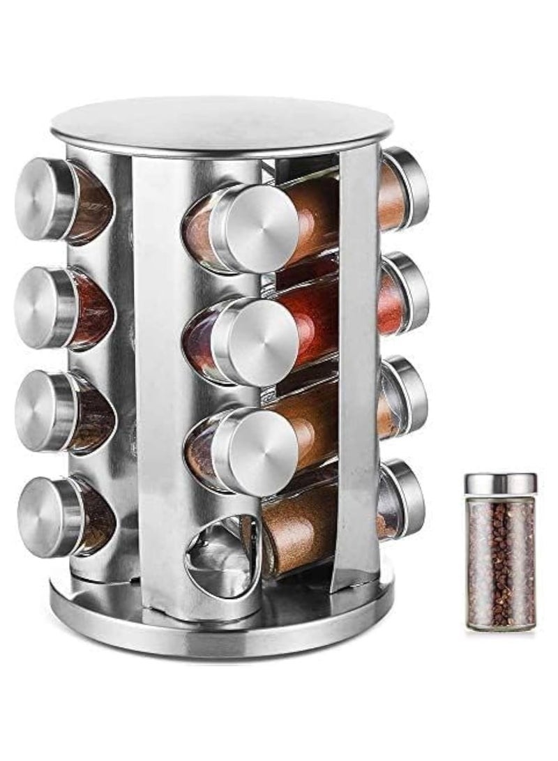 MARK STORE Spice Rack Carousel Rotating with 16 Glass Jars Stainless Steel, Countertop Seasoning Organizer, for Kitchen, Including Carousel Spinner Jars Holder Stand  - Image 3