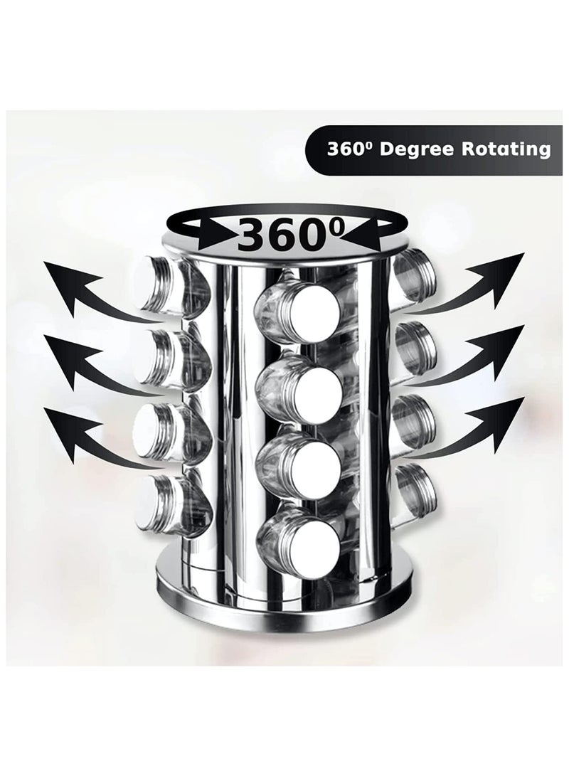 MARK STORE Spice Rack Carousel Rotating with 16 Glass Jars Stainless Steel, Countertop Seasoning Organizer, for Kitchen, Including Carousel Spinner Jars Holder Stand  - Image 5