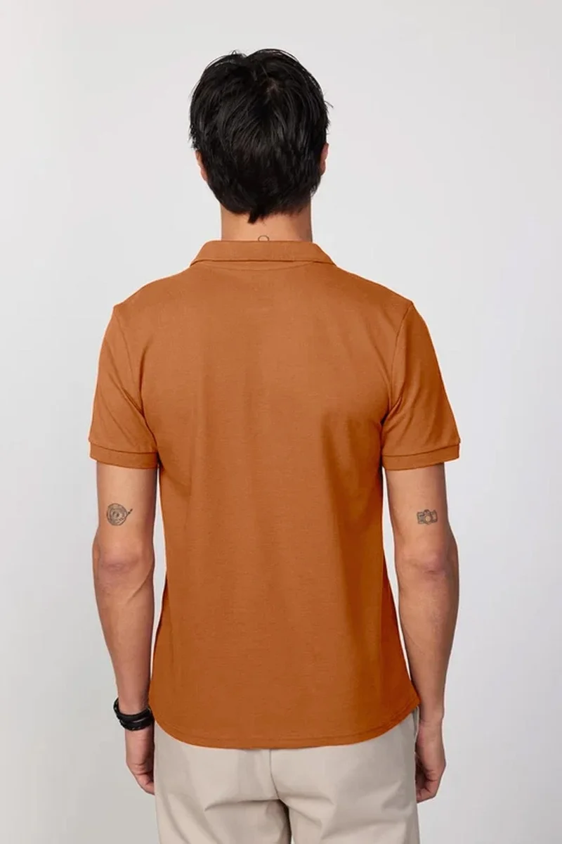 Tudors Men's Slim Fit Narrow Cut Cotton Plain Pique Brown Polo Collar T-Shirt