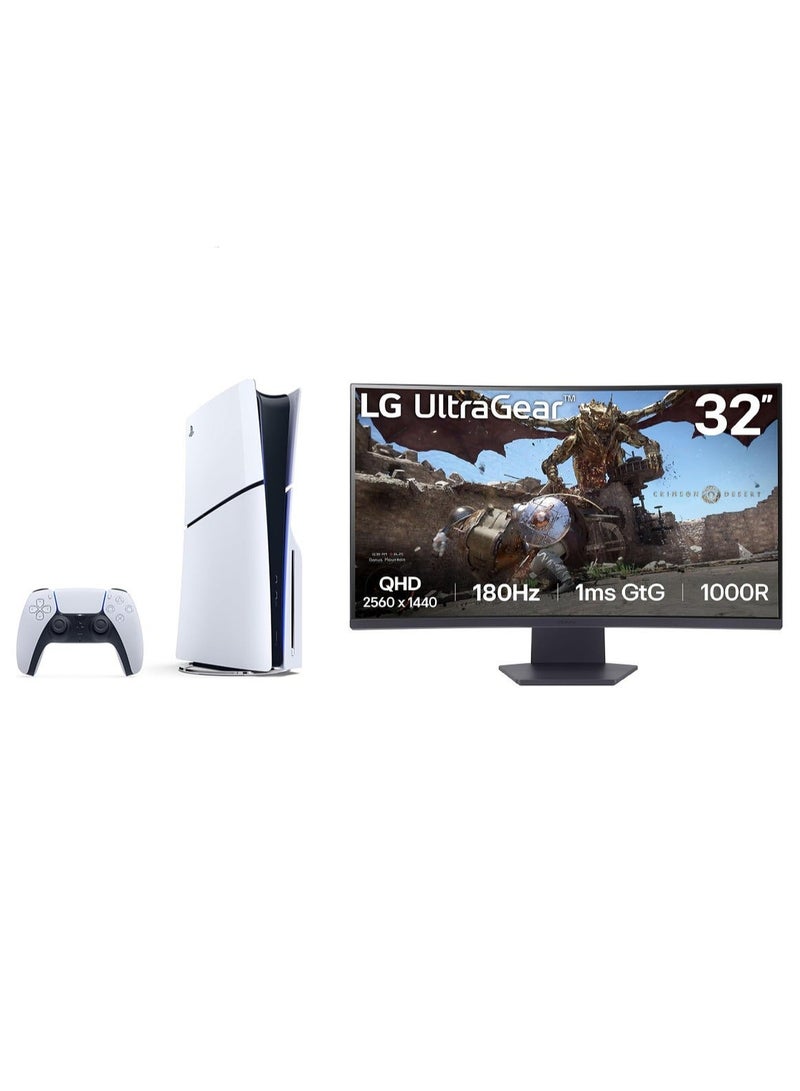 Sony PS5 UltraGear Curve Pro Bundle - LG UltraGear 32” QHD 1000R Curved 180Hz Gaming Monitor + PlayStation 5 Digital Edition (UAE Version) - Image 1