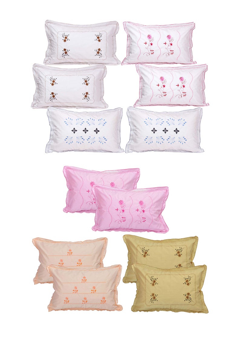 Rj Products™ 100% Cotton Pillow Covers Set of 6 Piece, Embroided Pillow Covers (White & Multicolor) - Image 2