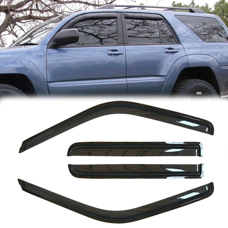 Puermto 94924 Side Window Wind Deflector 4pcs OutChannel TapeOn Nice Rain Guards Set Dark Smoke Window Visor fit for 20032009 Toyota 4Runner N210
