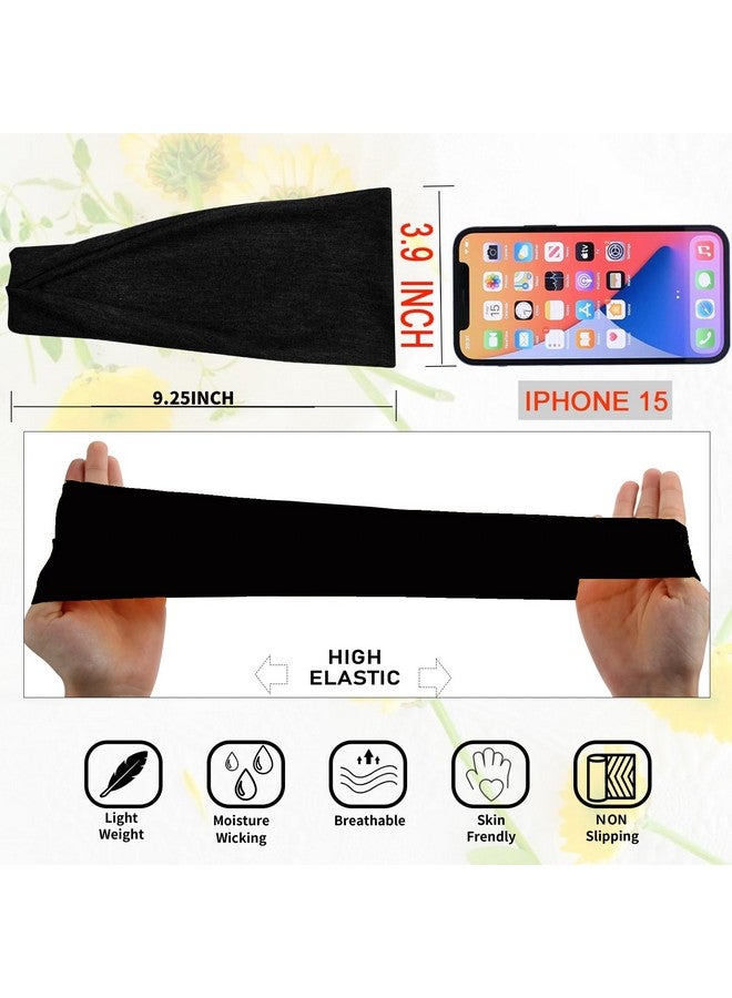 RITOPER Black Workout Head Bands for Women's Hair, Buttery Soft Non Slip Wide Thick Headbands Hair Bands for Women's Hair, Solid Headband for Fashion, Yoga, Running, Spa Day, Sports, Travel - Image 2